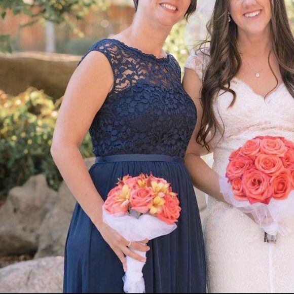 Navy Blue Formal Prom Bridesmaid Dress SIZE 10 David’s Bridal F19328 Marine Dark - Picture 2 of 12